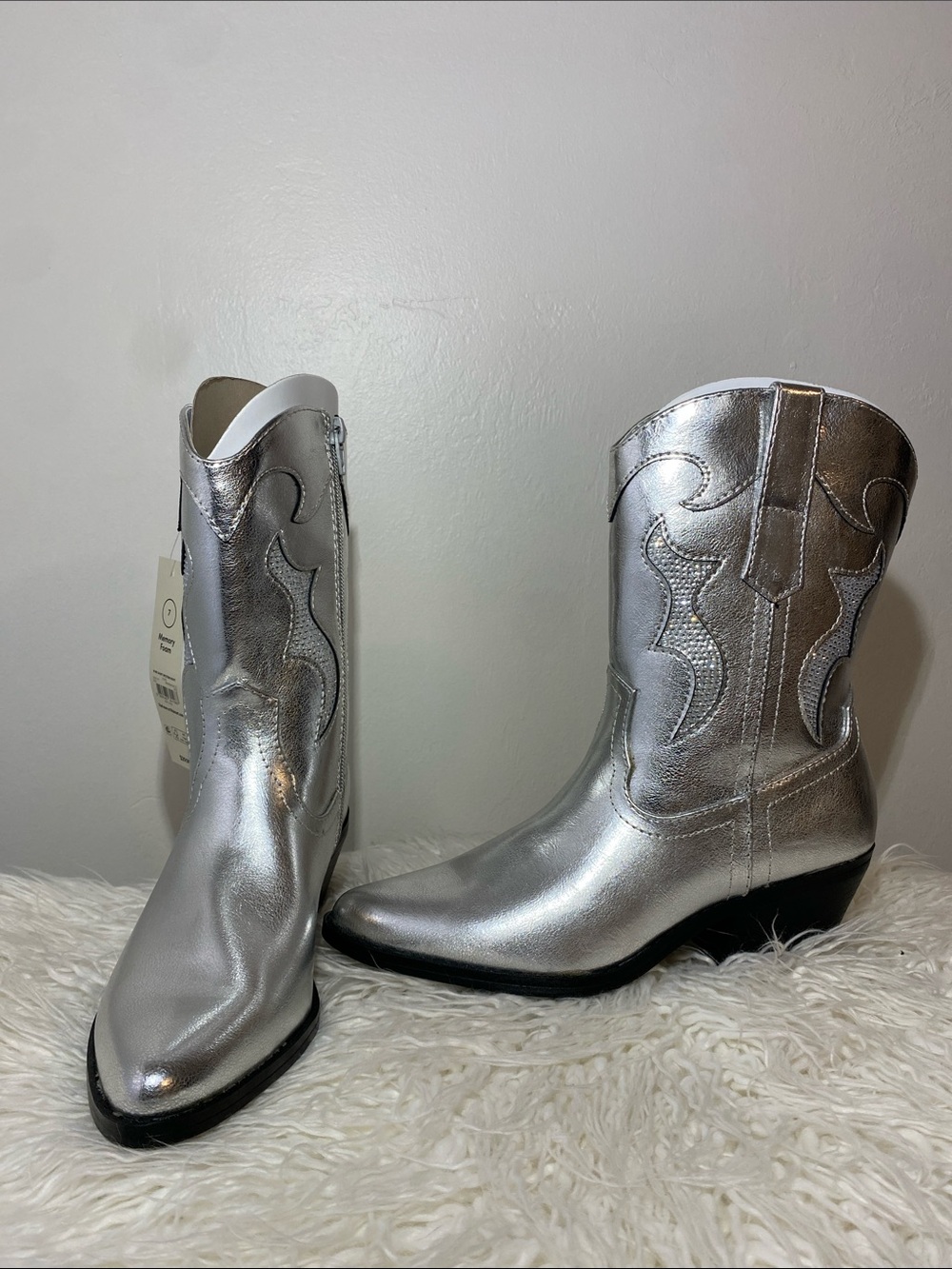 No Boundaries Silver Metallic Western Heeled Boots